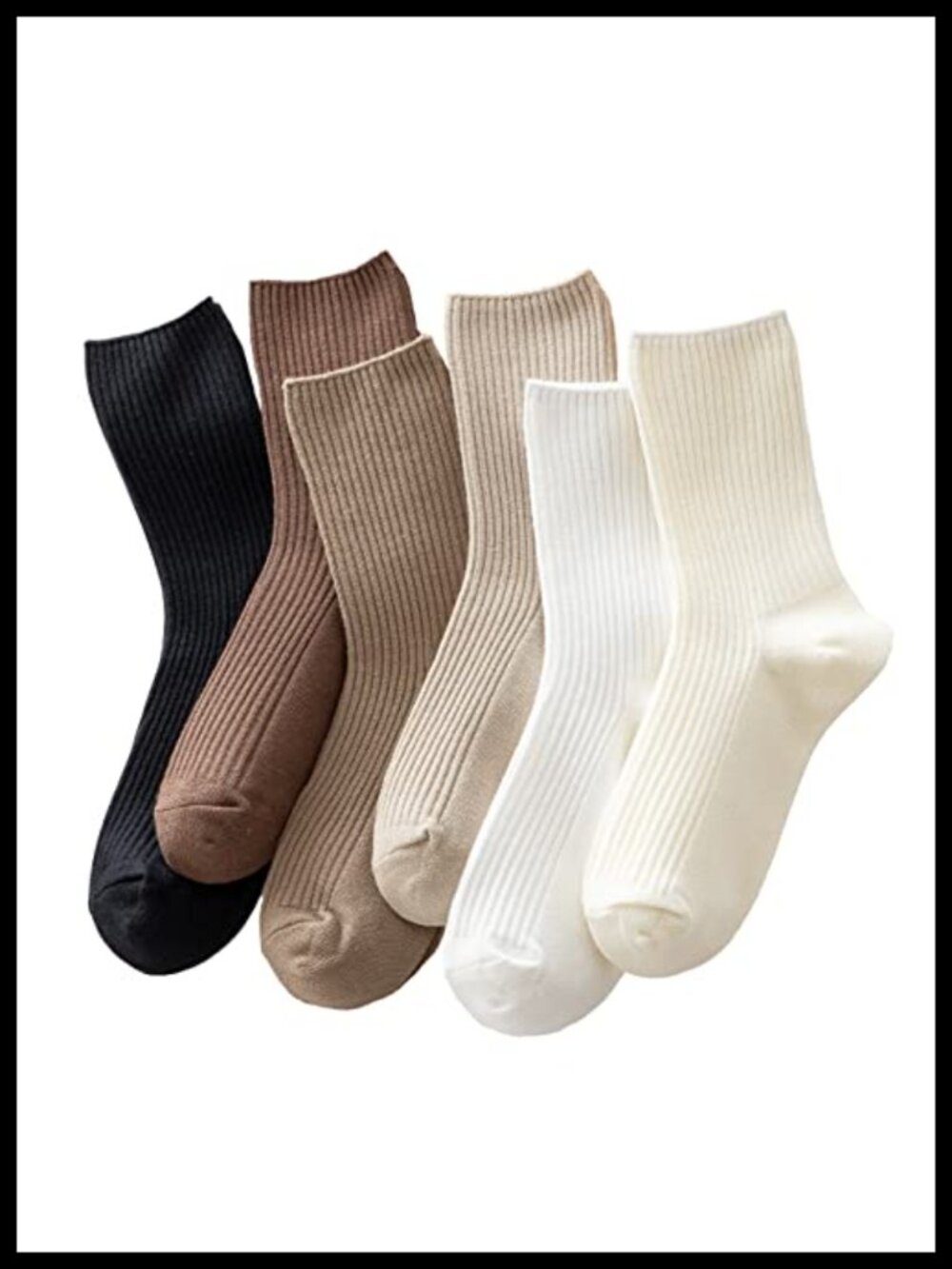Women's Cotton Crew Socks 6 Pack Cute Aesthetic Casual Neutral Granola